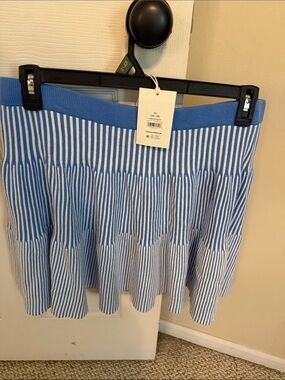 Blue & White Striped Knit Circle Skirt